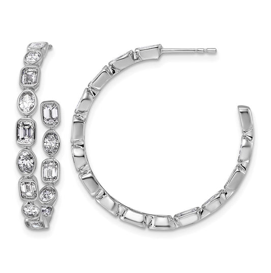14K White Gold 3 3/8ct Lab Grown Diamond VS+ F+ Post Emerald/Oval Hoop Earrings