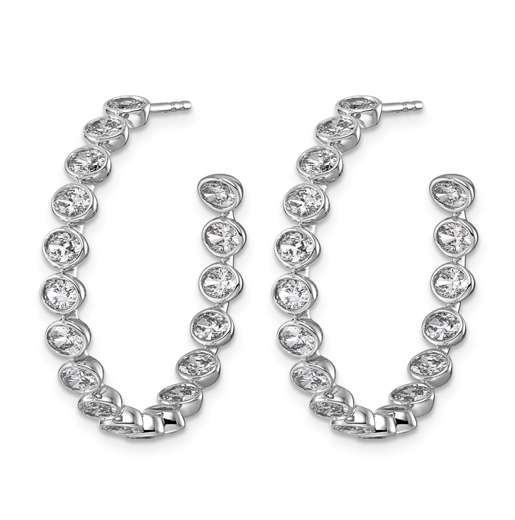 14K White Gold 3 1/5ct Lab Grown Diamond VS+ F+ Post East/West Oval Hoop Earrings