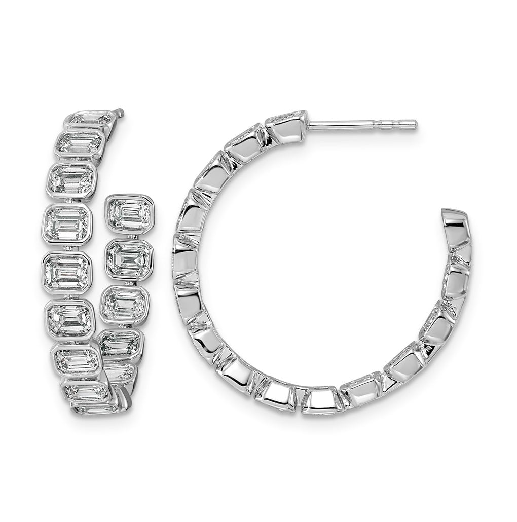14K White Gold 4ct Lab Grown Diamond VS+ F+ Post East/West Emerald Hoop Earrings