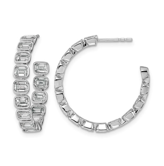 14K White Gold 4ct Lab Grown Diamond VS+ F+ Post East/West Emerald Hoop Earrings
