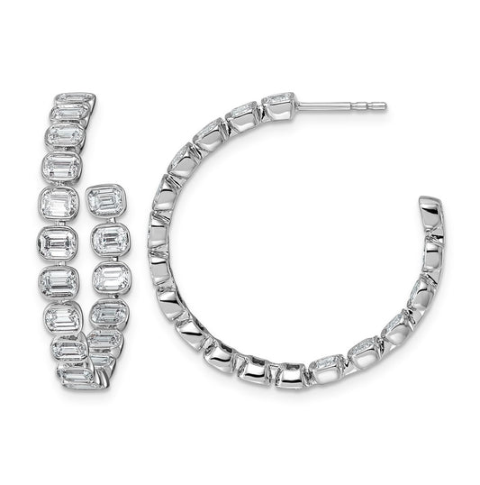 14K White Gold 4 7/8ct Lab Grown Diamond VS+ F+ Post East/West Emerald Hoop Earrings