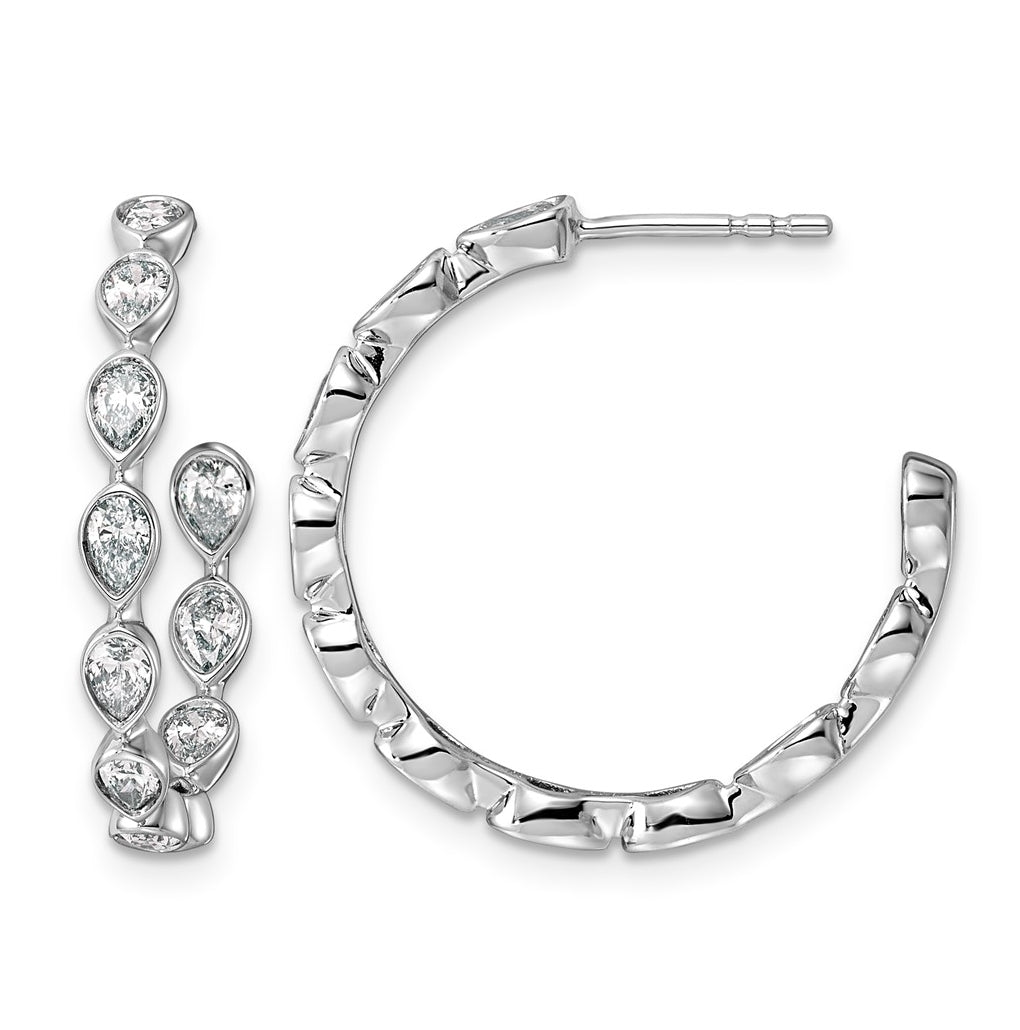14K White Gold 1 1/2ct Lab Grown Diamond VS+ F+ Post Pear Hoop Earrings