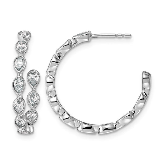 14K White Gold 1 1/2ct Lab Grown Diamond VS+ F+ Post Pear Hoop Earrings