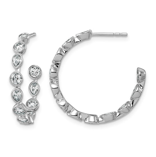 14K White Gold 2 1/6ct Lab Grown Diamond VS+ F+ Post Round/Pear Hoop Earrings