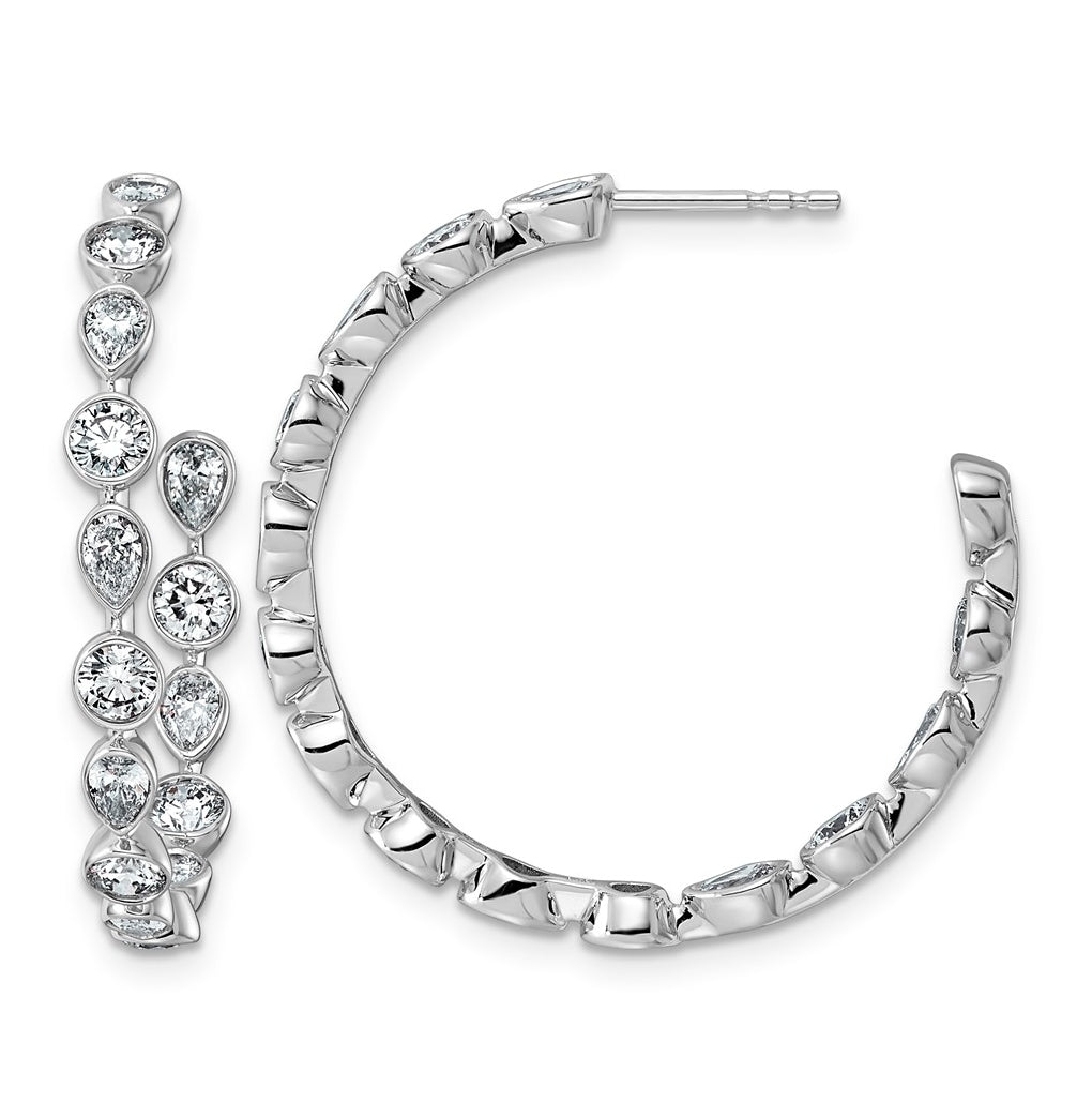 14K White Gold 2 5/8ct Lab Grown Diamond VS+ F+ Post Round/Pear Hoop Earrings