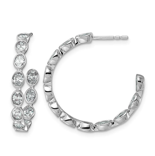 14K White Gold 2 1/8ct Lab Grown Diamond VS+ F+ Post Oval Hoop Earrings