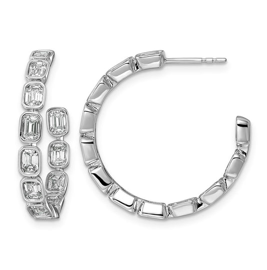 14K White Gold 3 1/4ct Lab Grown Diamond VS+ F+ Post Emerald Hoop Earrings