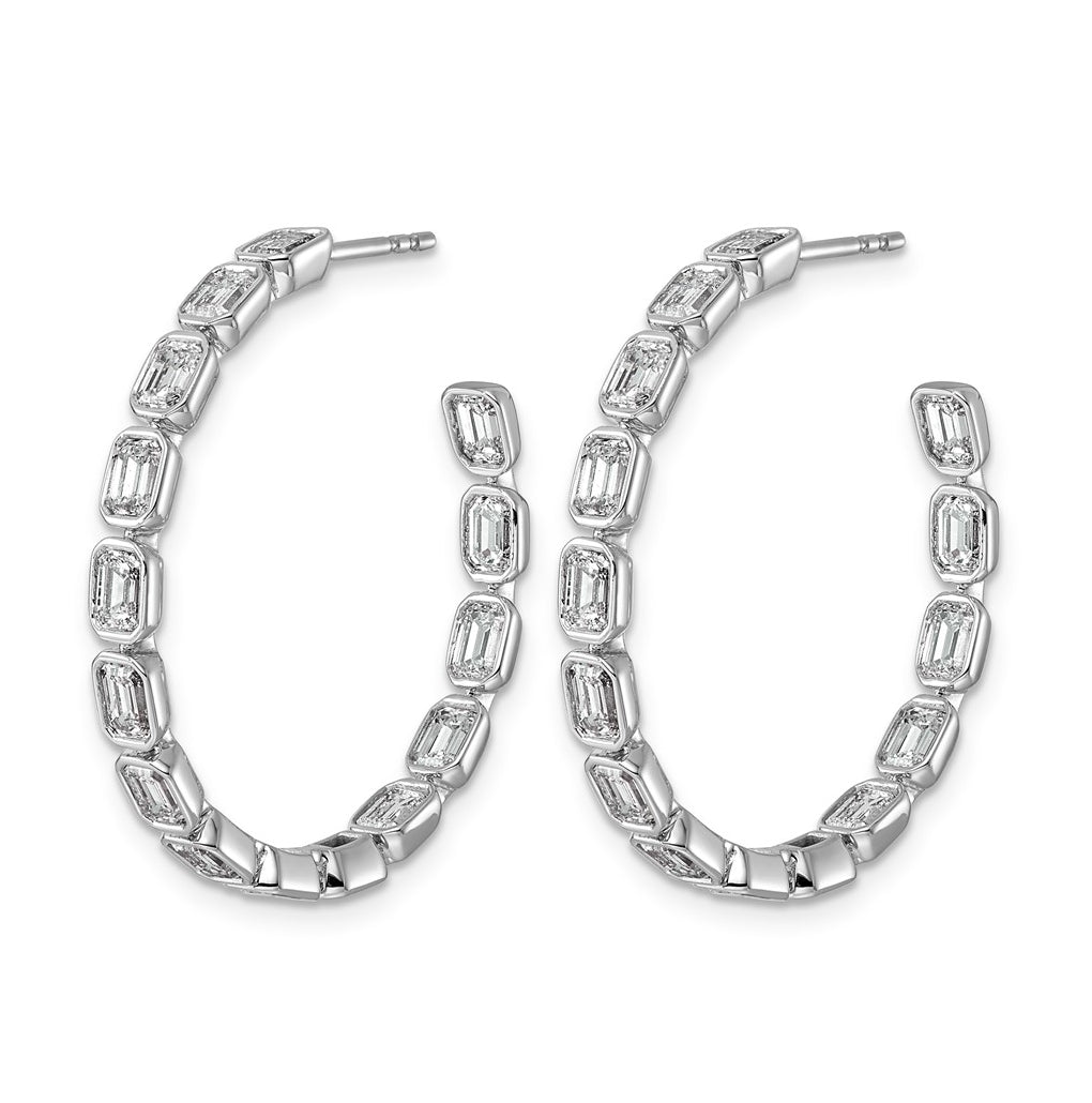 14K White Gold 4ct Lab Grown Diamond VS+ F+ Post Emerald Hoop Earrings