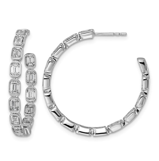 14K White Gold 4ct Lab Grown Diamond VS+ F+ Post Emerald Hoop Earrings