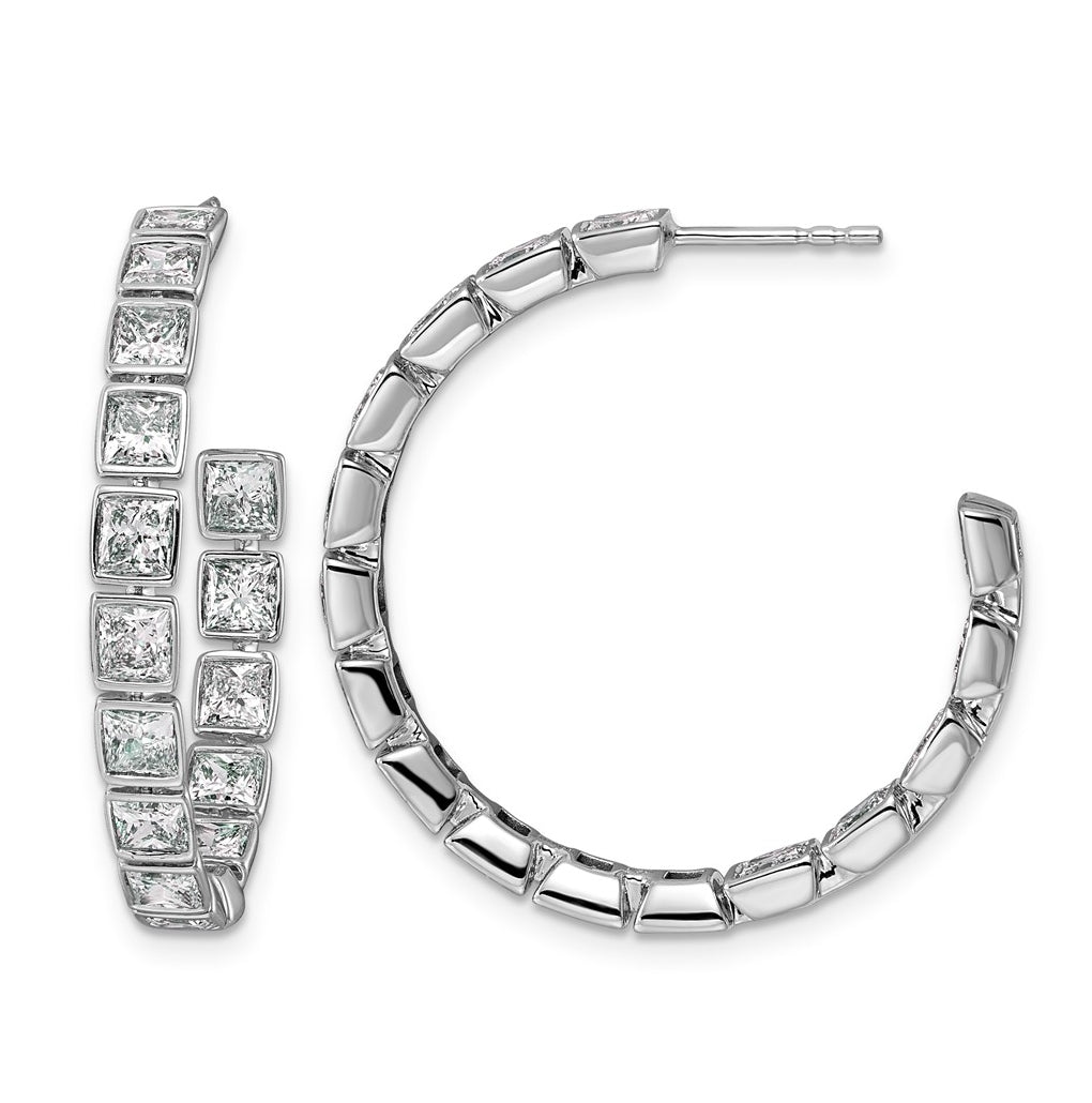 14K White Gold 5 1/4ct Lab Grown Diamond VS+ F+ Post Princess Hoop Earrings