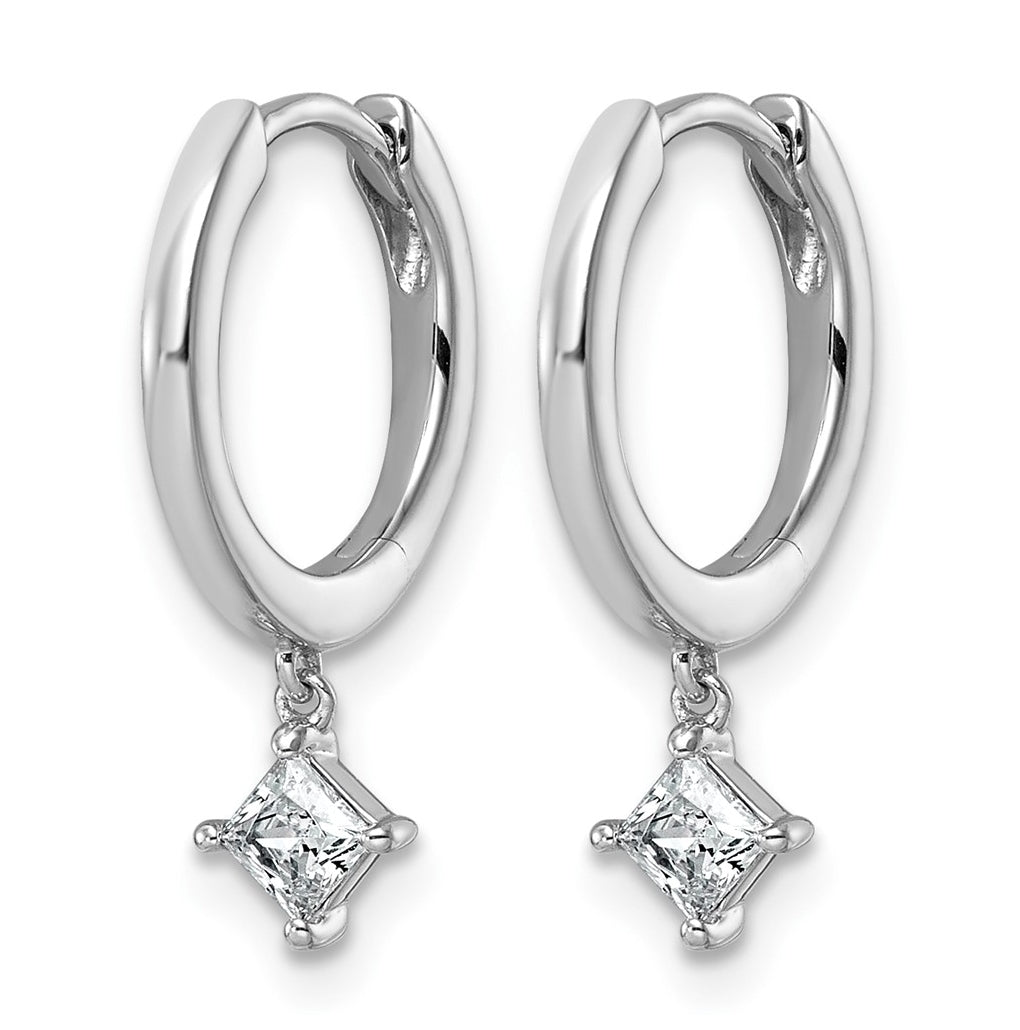 14K White Gold 1/3ct Lab Grown Diamond VS+ F+ Dangle Princess Comp Hoop Earrings – Elegant Jewelry Gift for Birthday, Anniversary, Engagement, Wedding