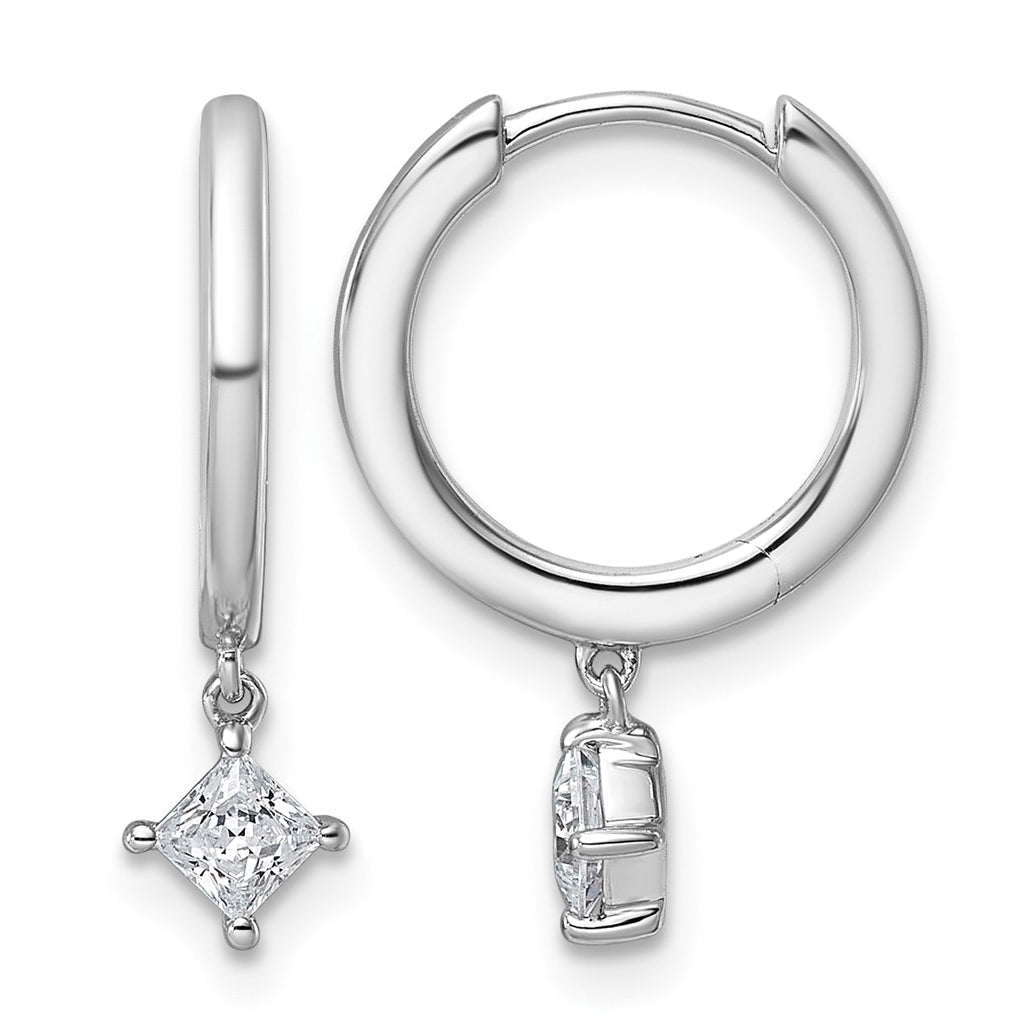 14K White Gold 1/3ct Lab Grown Diamond VS+ F+ Dangle Princess Comp Hoop Earrings – Elegant Jewelry Gift for Birthday, Anniversary, Engagement, Wedding