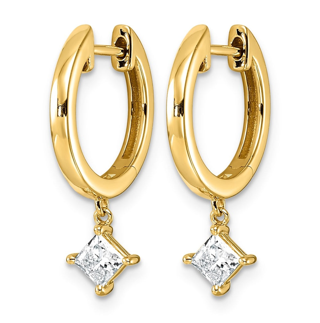 14K Yellow Gold 1/2ct Lab Grown Diamond VS+ F+ Dangle Princess Comp Hoop Earrings – Elegant Jewelry Gift for Birthday, Anniversary, Engagement, Wedding