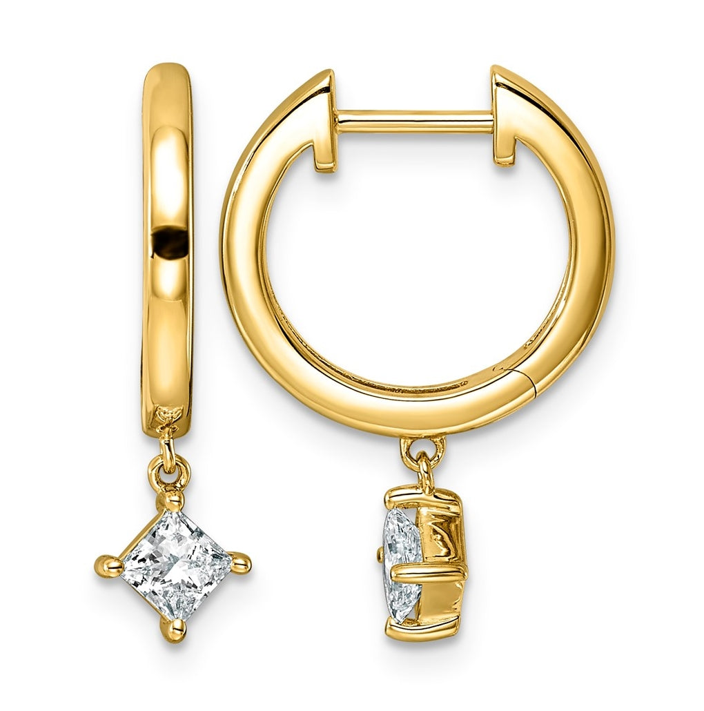 14K Yellow Gold 1/2ct Lab Grown Diamond VS+ F+ Dangle Princess Comp Hoop Earrings – Elegant Jewelry Gift for Birthday, Anniversary, Engagement, Wedding