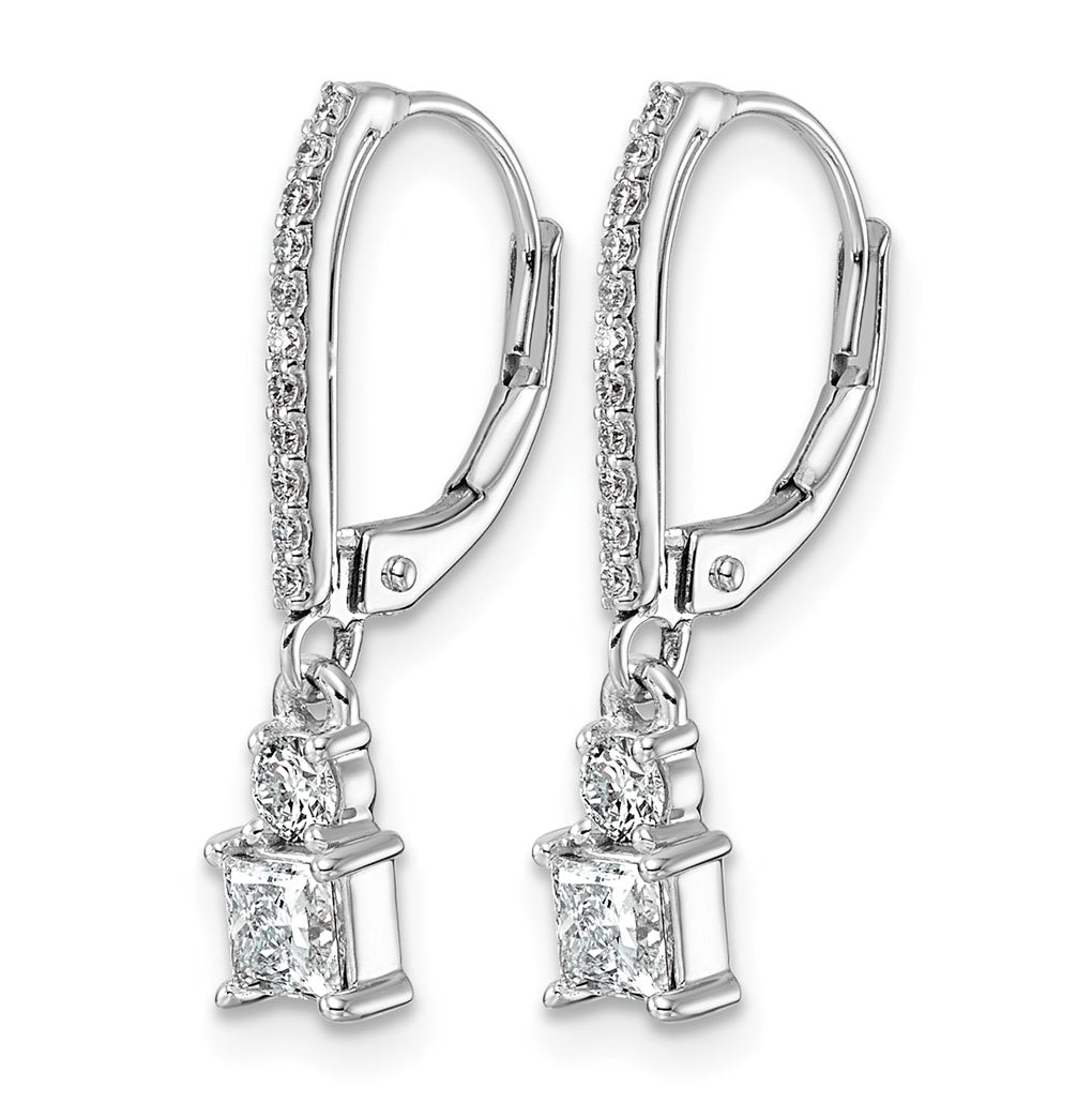 14K White Gold 3/4ct LabGrown Diamond VS+ F+ Dangle Princess Comp Leverback Earrings – Elegant Jewelry Gift for Birthday, Anniversary, Engagement, Wedding