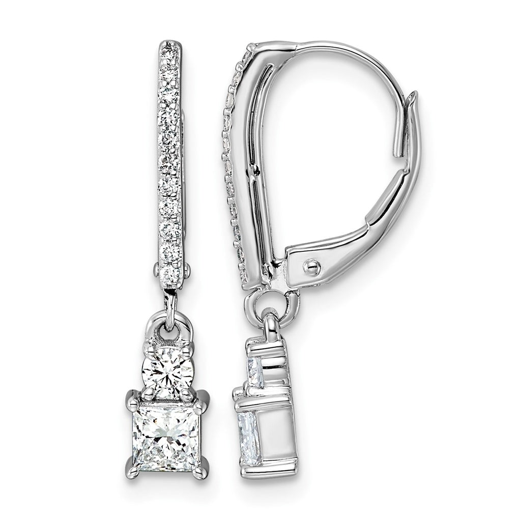 14K White Gold 3/4ct LabGrown Diamond VS+ F+ Dangle Princess Comp Leverback Earrings – Elegant Jewelry Gift for Birthday, Anniversary, Engagement, Wedding