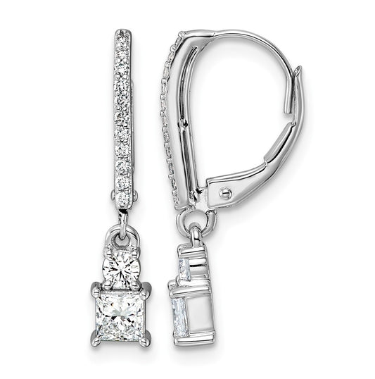 14K White Gold 3/4ct LabGrown Diamond VS+ F+ Dangle Princess Comp Leverback Earrings – Elegant Jewelry Gift for Birthday, Anniversary, Engagement, Wedding