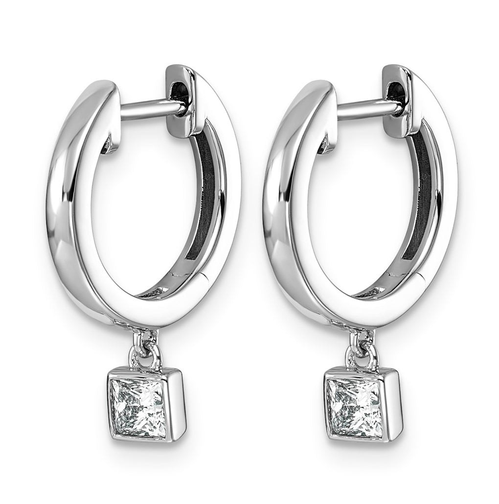 14K White Gold 1/3ct LabGrown Diamond VS+ F+ Dangle Princess Bezel Comp Hoop Earrings – Elegant Jewelry Gift for Birthday, Anniversary, Engagement, Wedding