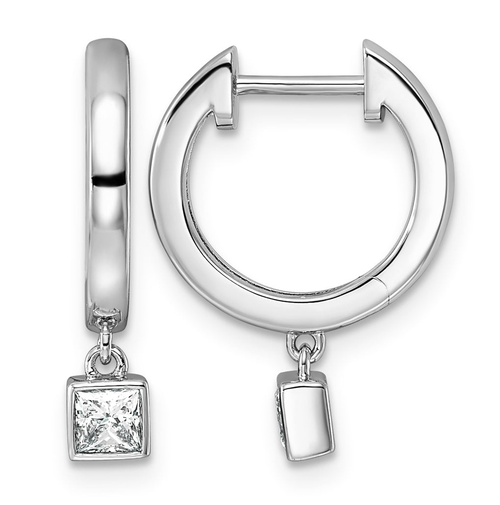 14K White Gold 1/3ct LabGrown Diamond VS+ F+ Dangle Princess Bezel Comp Hoop Earrings – Elegant Jewelry Gift for Birthday, Anniversary, Engagement, Wedding