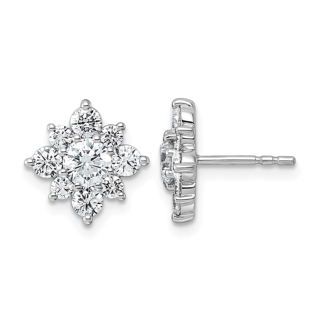14K White Gold Lab Grown Dia VS+ F+ Post Floral Complete Earrings – Elegant Jewelry Gift for Birthday, Anniversary, Engagement, Wedding