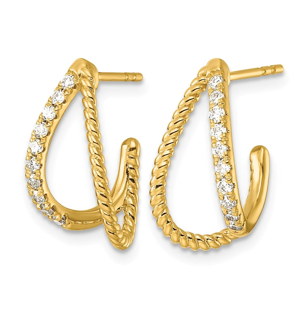14K Yellow Gold 1/3ct Lab Grown Diamond VS+ F+ Post Fashion J-Hoop Comp Earrings – Elegant Jewelry Gift for Birthday, Anniversary, Engagement, Wedding