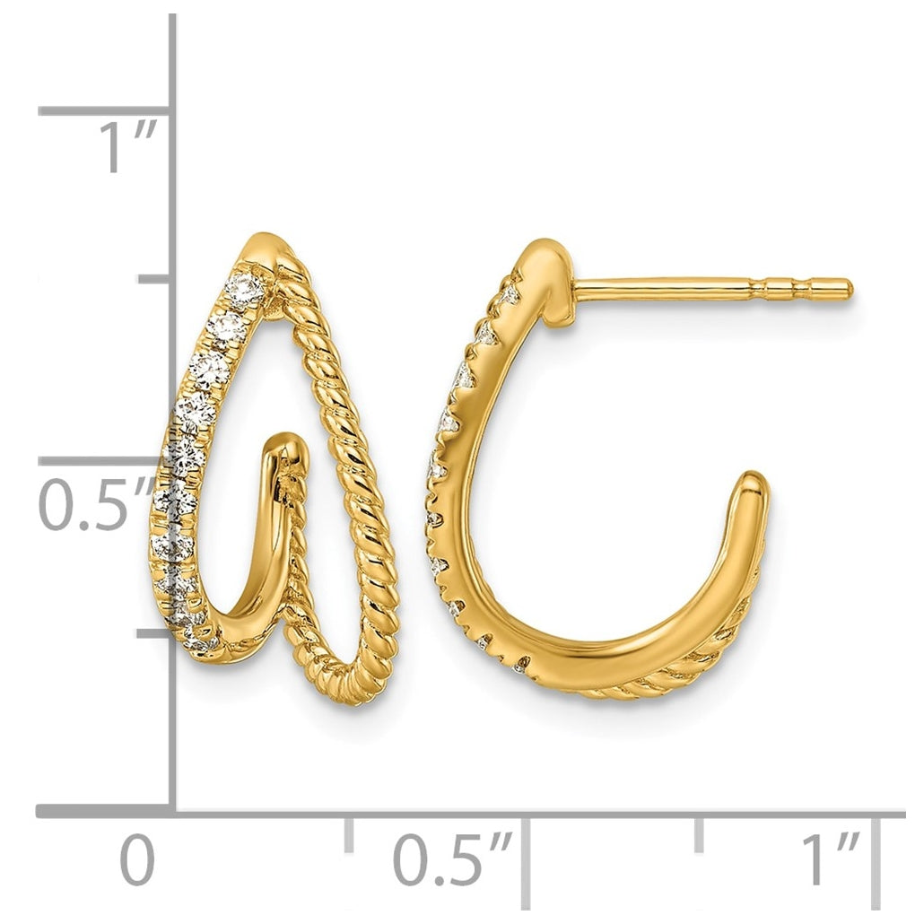 14K Yellow Gold 1/3ct Lab Grown Diamond VS+ F+ Post Fashion J-Hoop Comp Earrings – Elegant Jewelry Gift for Birthday, Anniversary, Engagement, Wedding