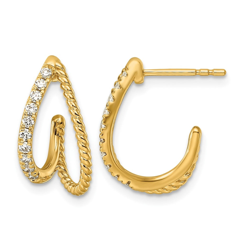 14K Yellow Gold 1/3ct Lab Grown Diamond VS+ F+ Post Fashion J-Hoop Comp Earrings – Elegant Jewelry Gift for Birthday, Anniversary, Engagement, Wedding