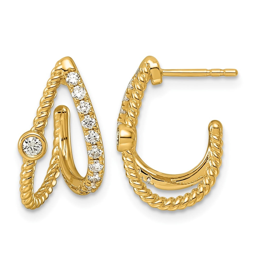 14K Yellow Gold 3/8ct Lab Grown Diamond VS+ F+ Post Fashion J-Hoop Comp Earrings – Elegant Jewelry Gift for Birthday, Anniversary, Engagement, Wedding