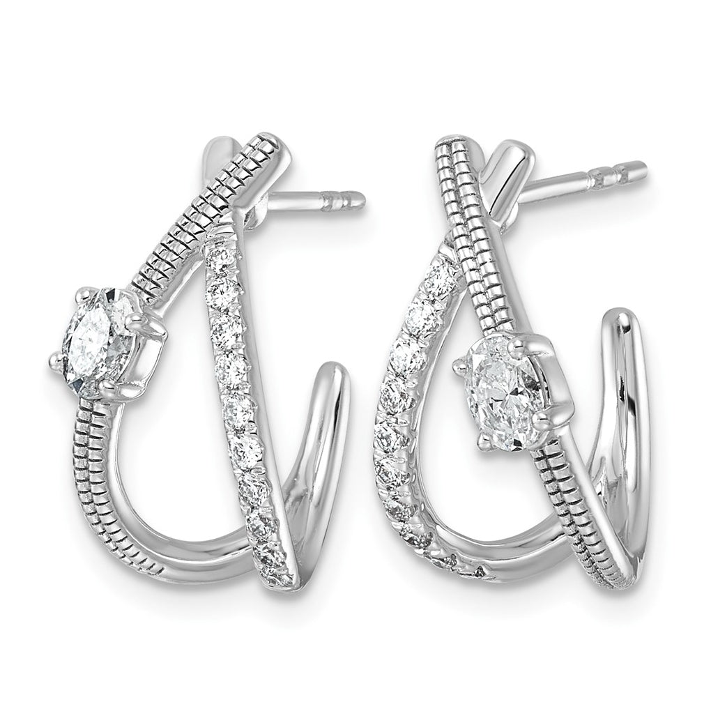 14K White Gold 5/8 ct Lab Grown Diamond VS+ F+ Post Fashion J-Hoop Comp Earrings – Elegant Jewelry Gift for Birthday, Anniversary, Engagement, Wedding
