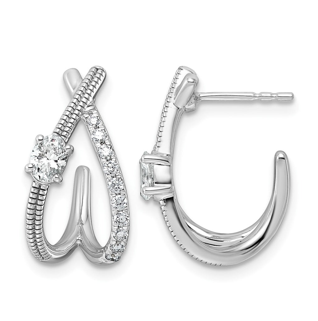 14K White Gold 5/8 ct Lab Grown Diamond VS+ F+ Post Fashion J-Hoop Comp Earrings – Elegant Jewelry Gift for Birthday, Anniversary, Engagement, Wedding