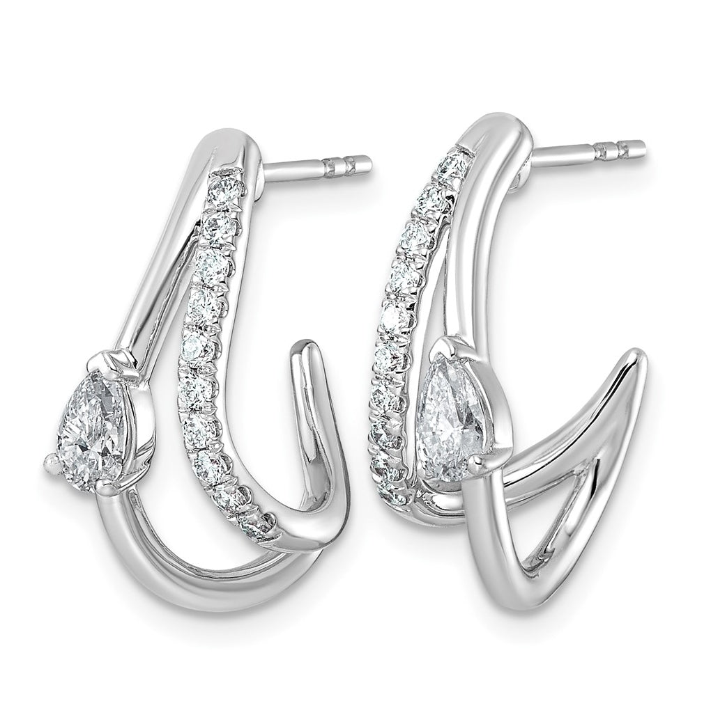 14K White Gold 3/4ct Lab Grown Diamond VS+ F+ Post Fashion J-Hoop Comp Earrings – Elegant Jewelry Gift for Birthday, Anniversary, Engagement, Wedding