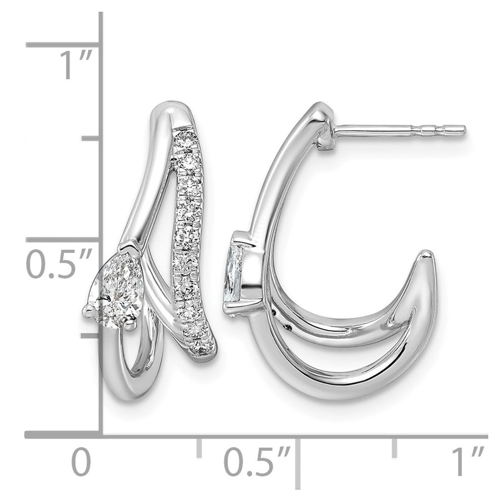 14K White Gold 3/4ct Lab Grown Diamond VS+ F+ Post Fashion J-Hoop Comp Earrings – Elegant Jewelry Gift for Birthday, Anniversary, Engagement, Wedding