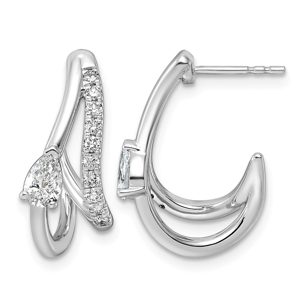 14K White Gold 3/4ct Lab Grown Diamond VS+ F+ Post Fashion J-Hoop Comp Earrings – Elegant Jewelry Gift for Birthday, Anniversary, Engagement, Wedding