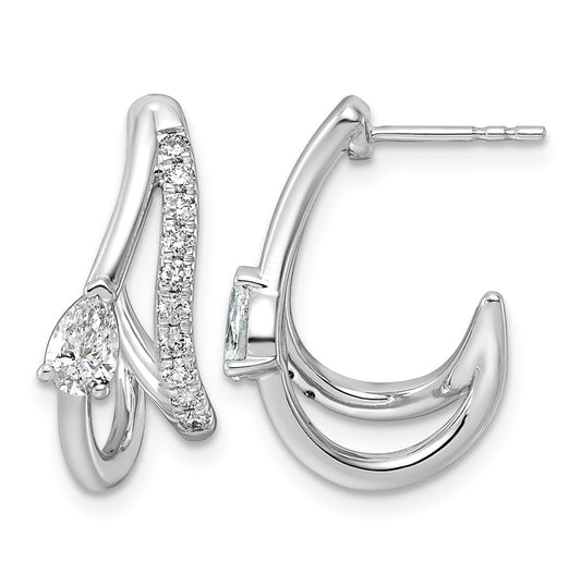 14K White Gold 3/4ct Lab Grown Diamond VS+ F+ Post Fashion J-Hoop Comp Earrings – Elegant Jewelry Gift for Birthday, Anniversary, Engagement, Wedding