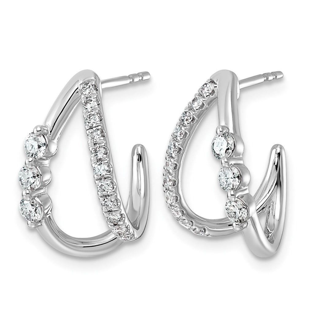 14K White Gold 5/8ct Lab Grown Diamond VS+ F+ Post Fashion J-Hoop Comp Earrings – Elegant Jewelry Gift for Birthday, Anniversary, Engagement, Wedding