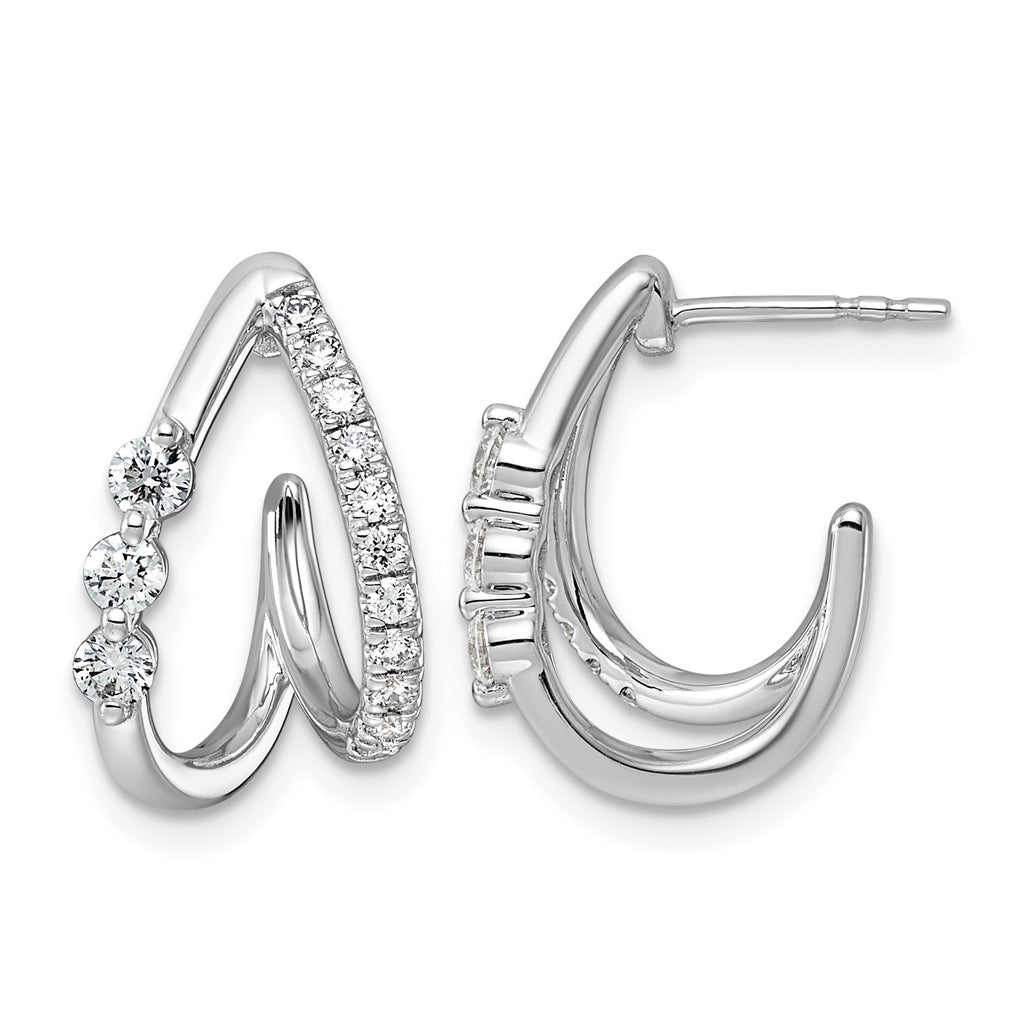 14K White Gold 5/8ct Lab Grown Diamond VS+ F+ Post Fashion J-Hoop Comp Earrings – Elegant Jewelry Gift for Birthday, Anniversary, Engagement, Wedding