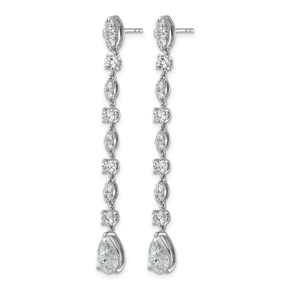 14K White Gold 3 1/2ct Cert Pear Center LabGrown Diamond VS+ F+ Post Comp Drop Earrings – Elegant Jewelry Gift for Birthday, Anniversary, Engagement, Wedding
