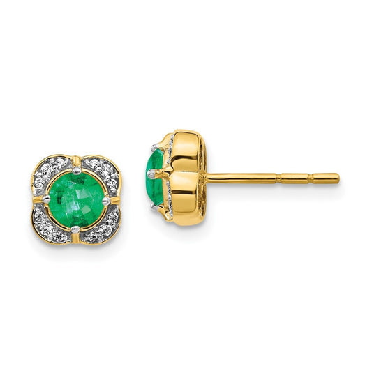 14K Yellow Gold Diamond & Emerald Fancy Earrings