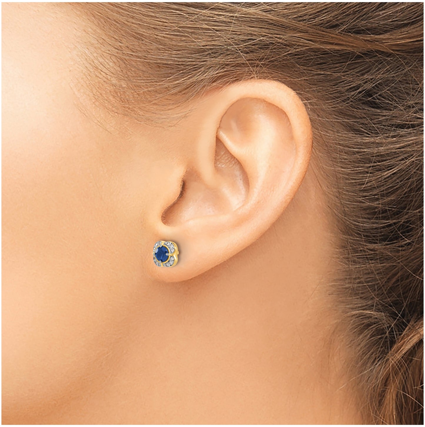 14K Yellow Gold Diamond and Sapphire Fancy Earring