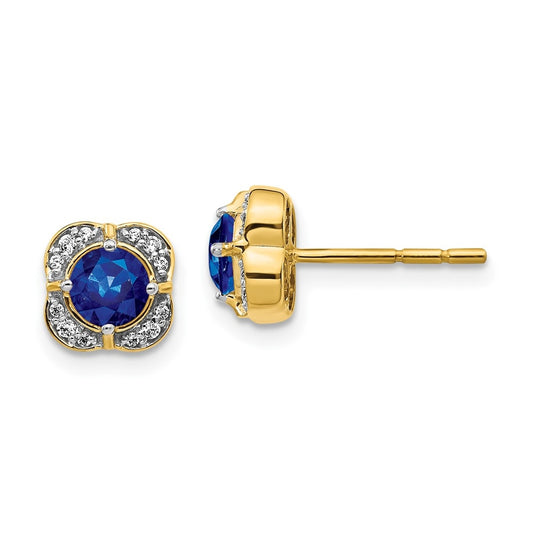 14K Yellow Gold Diamond & Sapphire Fancy Earring