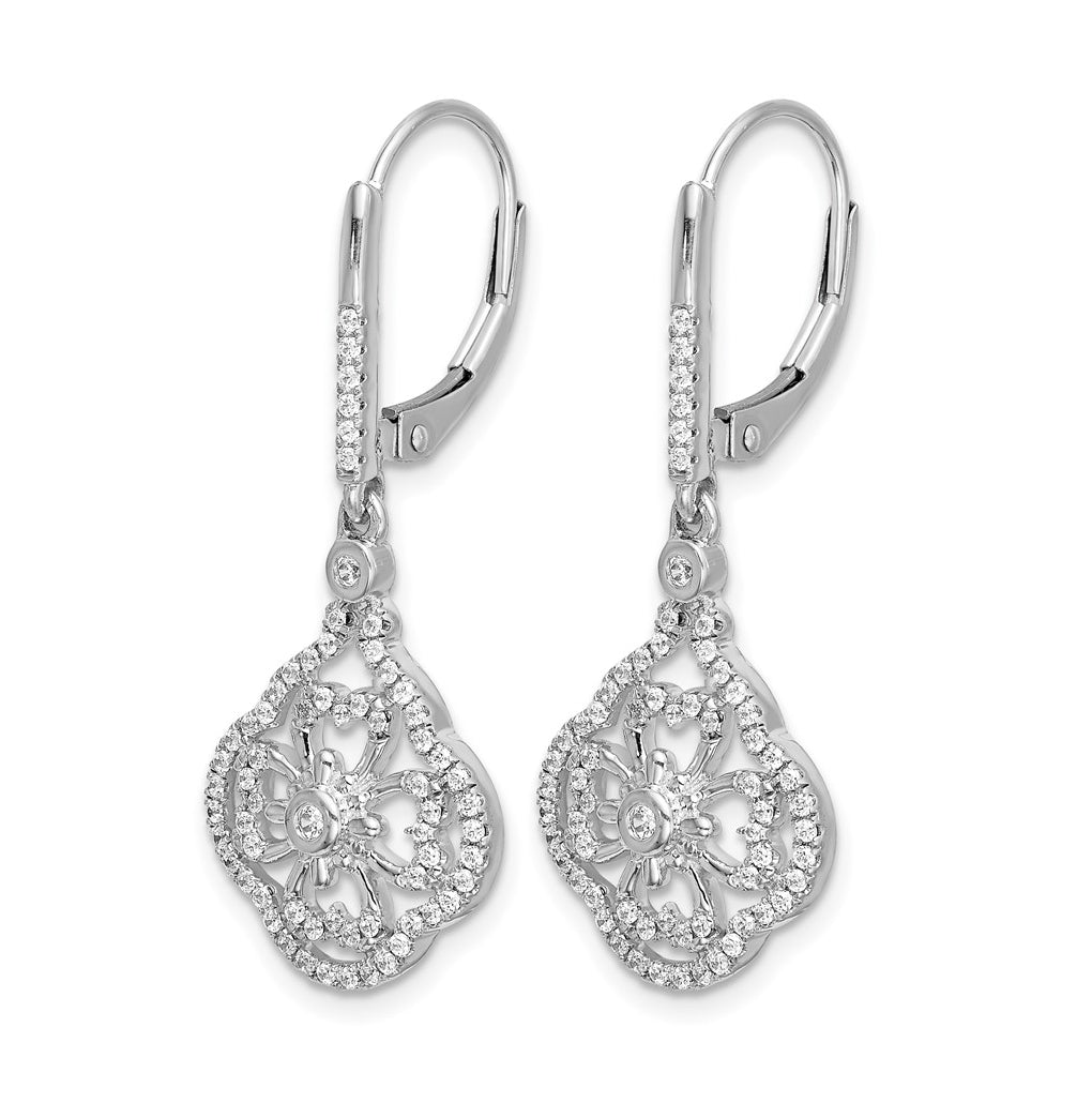 14k White Gold Diamond Fancy Leverback Earrings – Elegant Jewelry Gift for Birthday, Anniversary, Engagement, Wedding