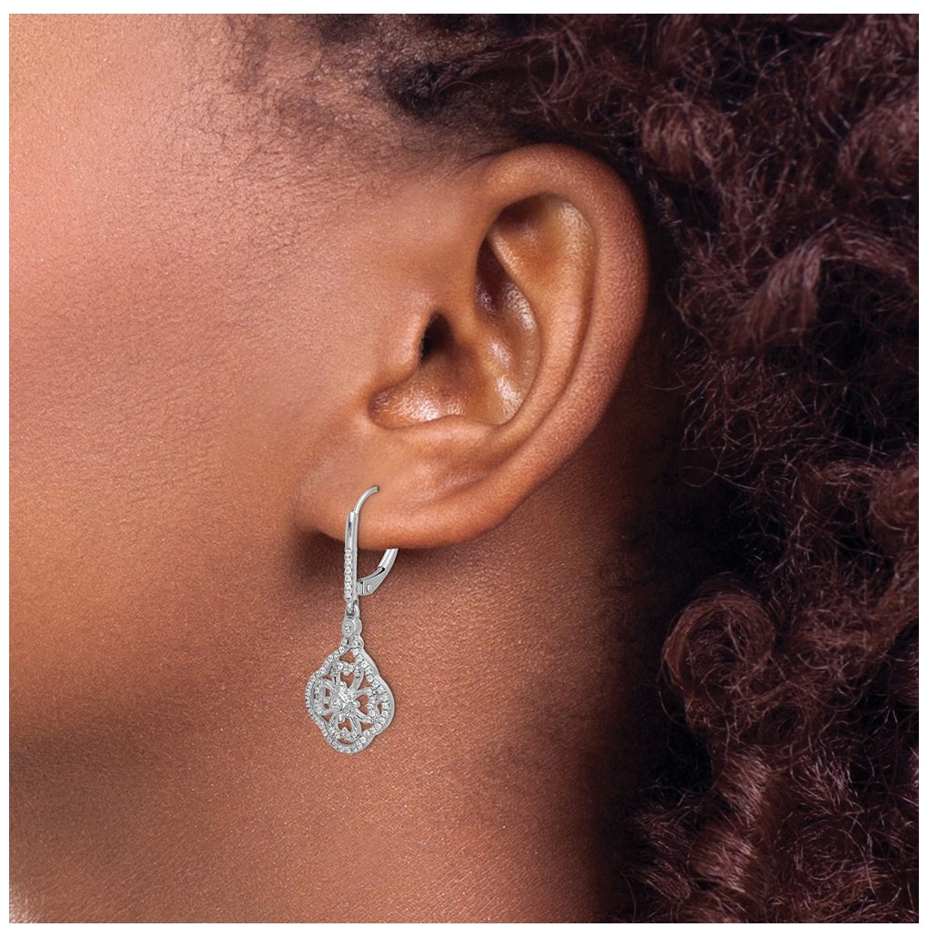 14k White Gold Diamond Fancy Leverback Earrings – Elegant Jewelry Gift for Birthday, Anniversary, Engagement, Wedding