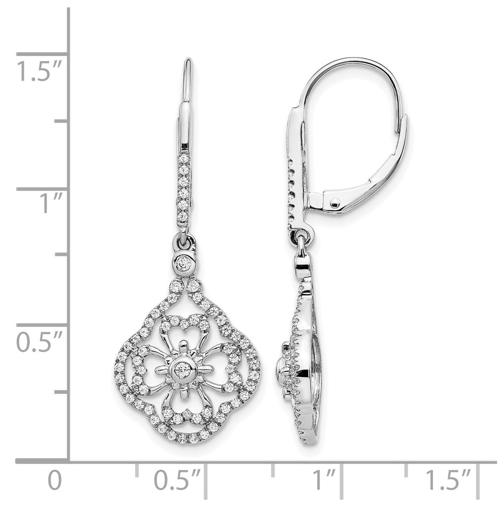 14k White Gold Diamond Fancy Leverback Earrings – Elegant Jewelry Gift for Birthday, Anniversary, Engagement, Wedding