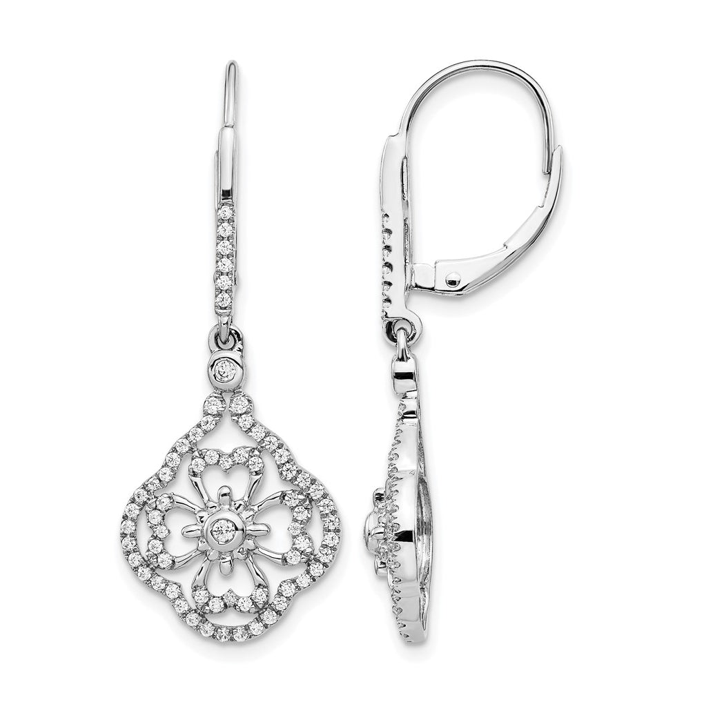 14k White Gold Diamond Fancy Leverback Earrings – Elegant Jewelry Gift for Birthday, Anniversary, Engagement, Wedding