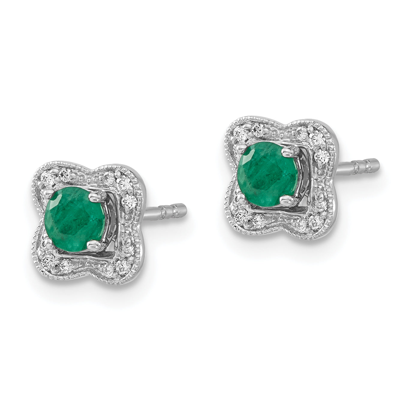 14k White Gold Diamond and Emerald Stud with Jacket Earrings