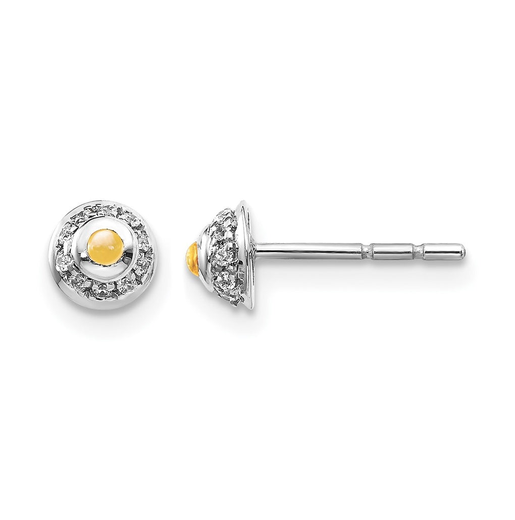 14k White Gold Diamond and Cabochon Earrings – Elegant Jewelry Gift for Birthday, Anniversary, Engagement, Wedding