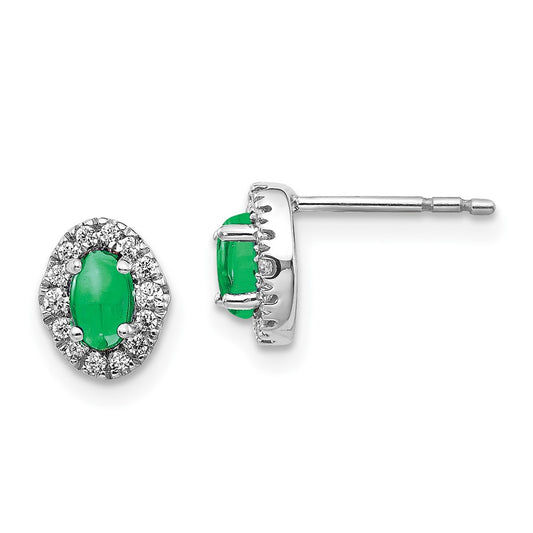 14K White Gold Lab Grown VS/SI FGH Dia and Cabochon Cr Emerald Earrings