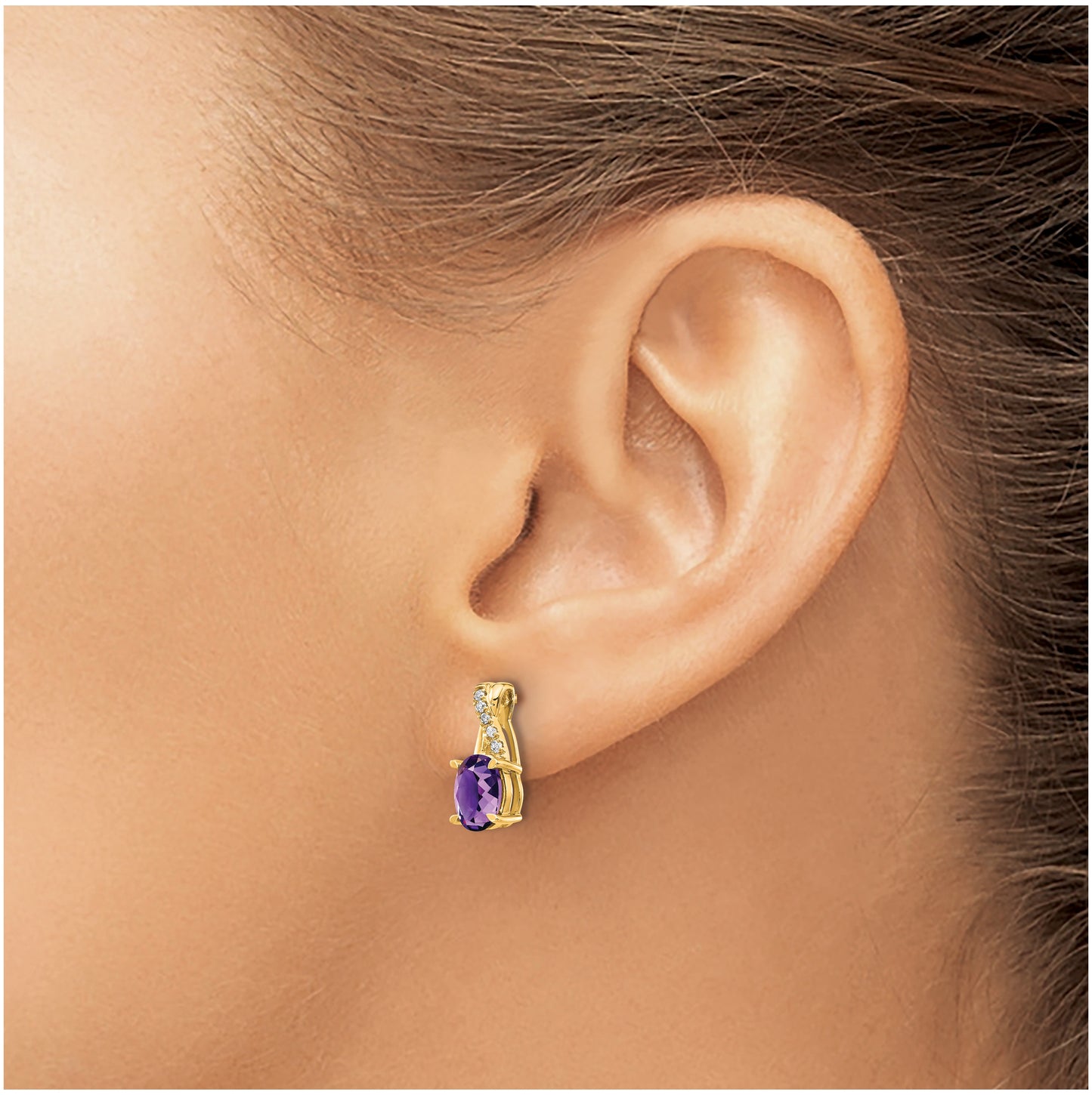 10K Yellow Gold Amethyst and Diamond Earrings