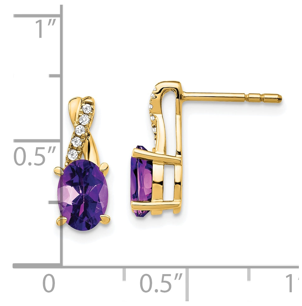 10K Yellow Gold Amethyst and Diamond Earrings