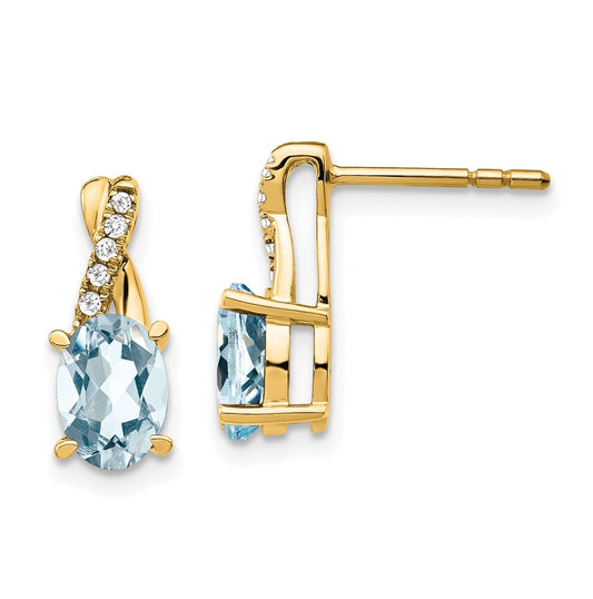 10K Yellow Gold Aquamarine and Diamond Earrings